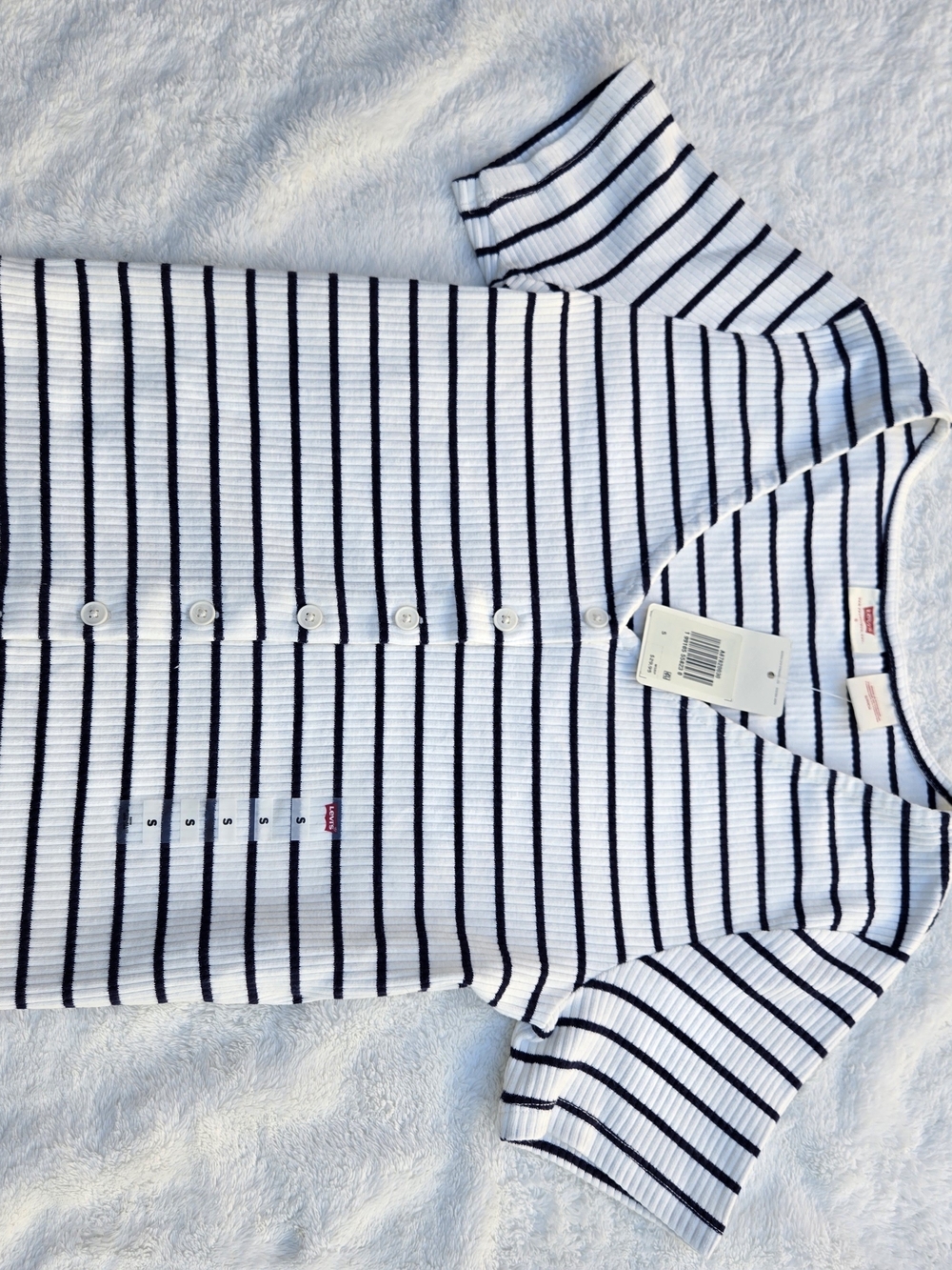 Levi's White & Navy Striped Ribbed Button-Up Tee